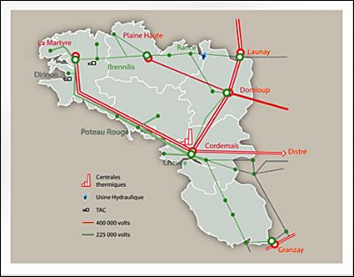 Carte du rseau de transport et de smoyens de production d'lectricit Grand Ouest RTE.gif