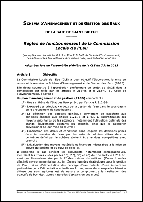 Regles de fonctionnement CLE Baie de Saint Brieuc CLE 06 07 2013