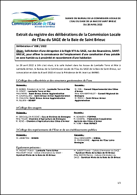 BC-2022-008 Avis de la CLE  Sollicitation derogation Regle n4 du SAGE ST BRIEUC canalisation Epotable.pdf