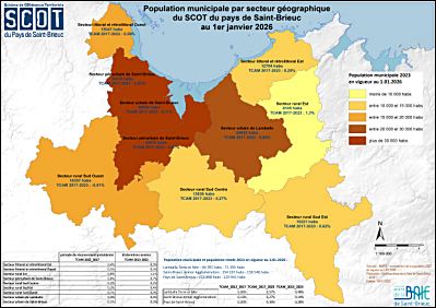 Population du pays de Saint-Brieuc par secteur g�ographique du SCOT au 1er janvier 2026
