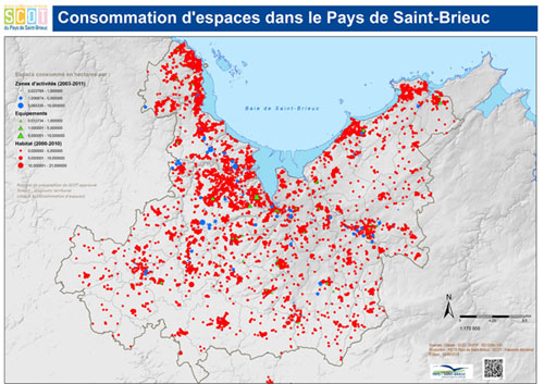 carte consommation d'espaces entre 2000 et 2010