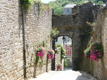 photo d'une ruelle fleurie de Moncontour 